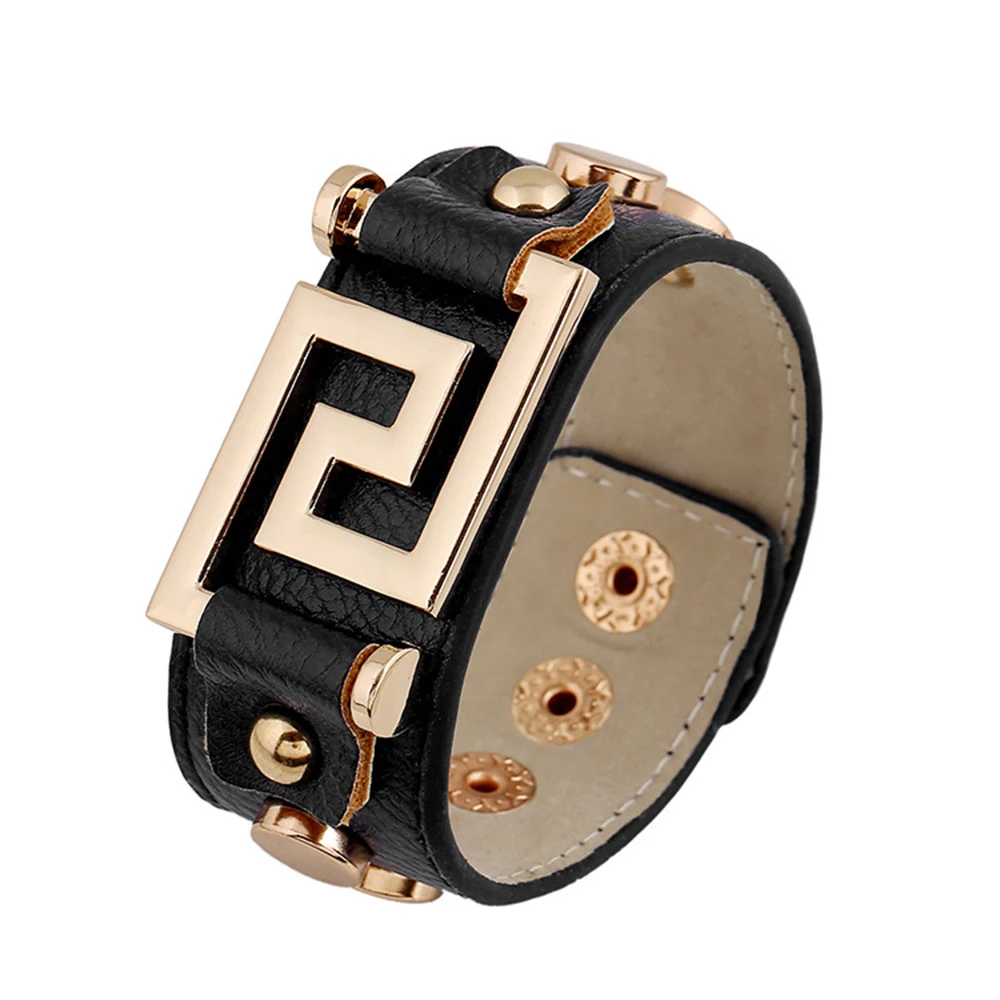 

Kirykle Fashion Women Bracelet Punk Wide Geometric Gold Leather Bracelets & Bangles for Women Cuff Bracelet Statement Jewelry