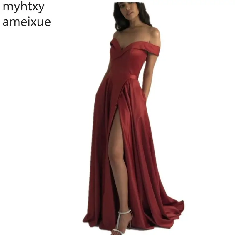 

Женское зеленое и красное вечернее платье, сексуальное атласное плиссированное платье с открытыми плечами и Боковым Разрезом, лето 2023