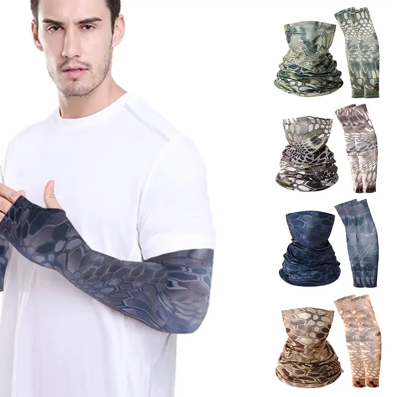 2Pcs/Set Cooling Arm Sleeves Face Mask Set Hunting Fishing Hiking Cycling Sun Protection Summer Neck Gaiter Headwear Balaclava