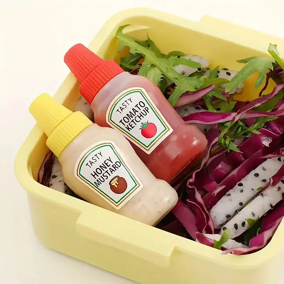 Seasoning squeeze bottle 4-piece mini tomato sauce 25ml plastic portable container for adults offices