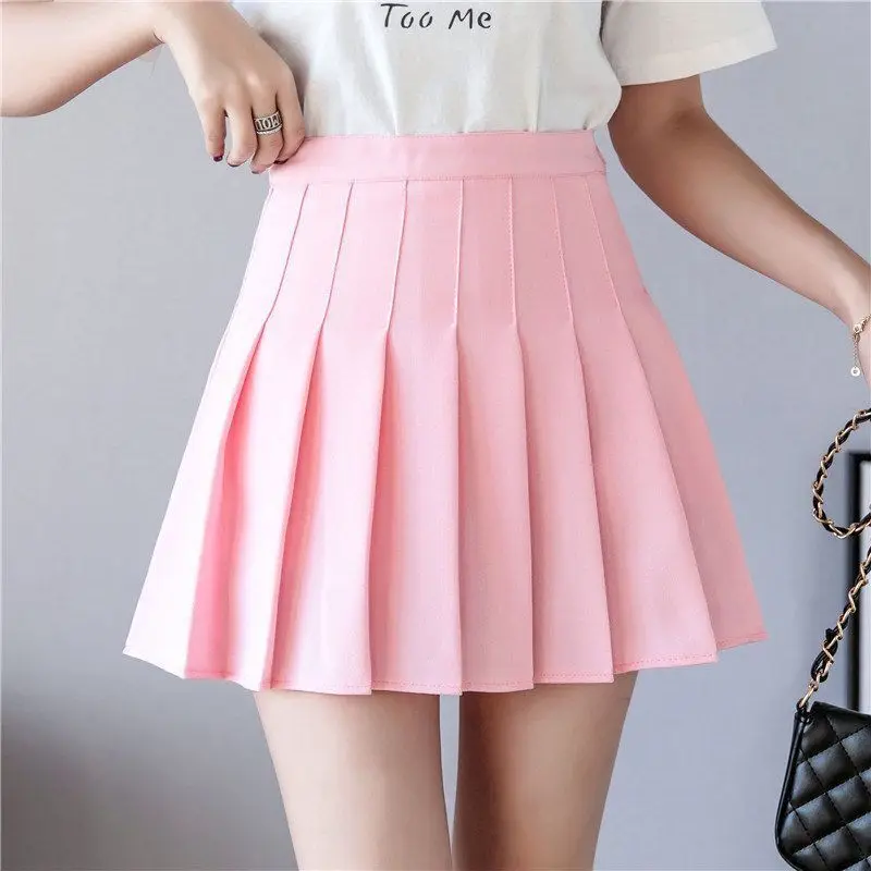 Preppy Style High Waist Pleated Skirt Plain A-line Mini Skater Tennis School Uniform Lining Short Casual Dress Youthful Clothes