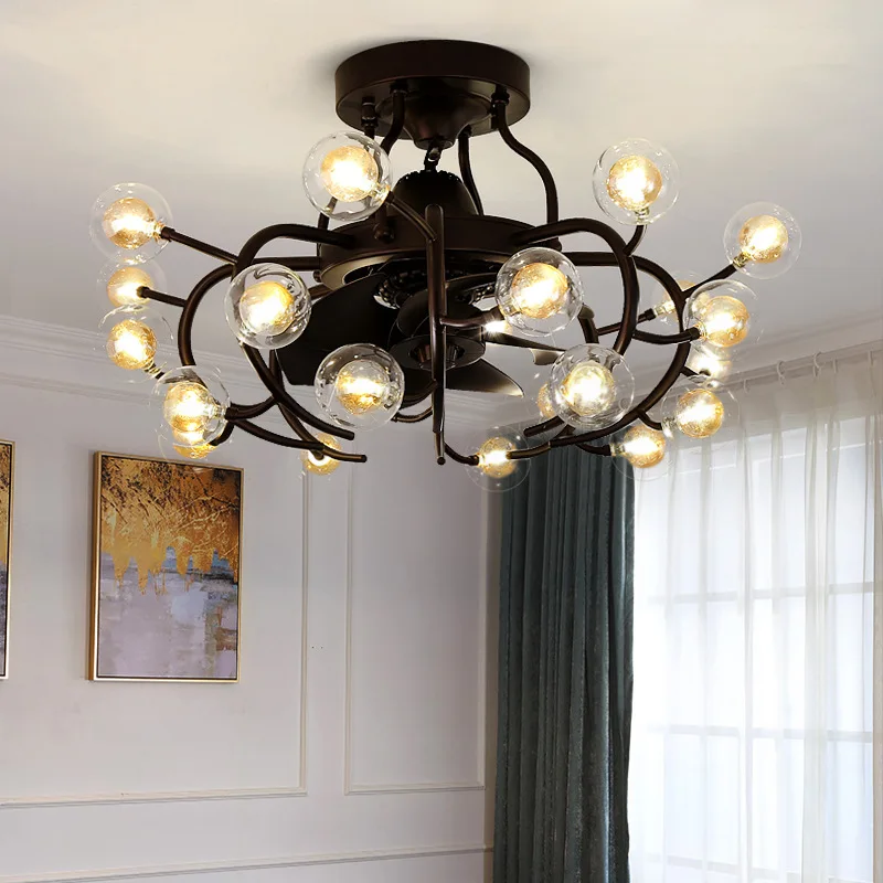 

luxury led ceiling fan with lights remote control iron ventilator lamp Silent Motor bedroom decor modern fans 8 lights