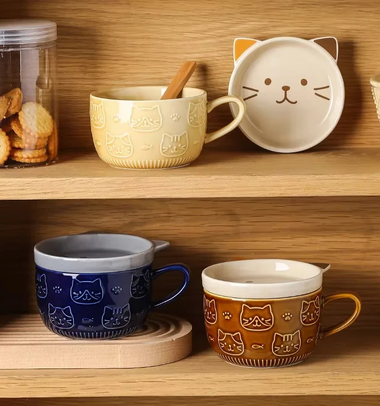 Japanese Cartoon Cat Mug Set