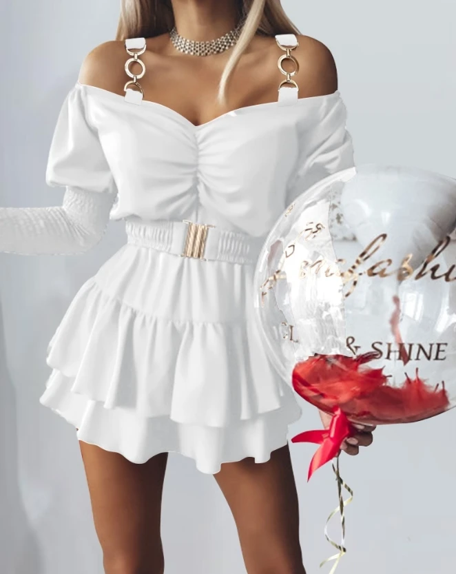 Vestidos con volantes para mujer 2023 hombro descubierto cuello