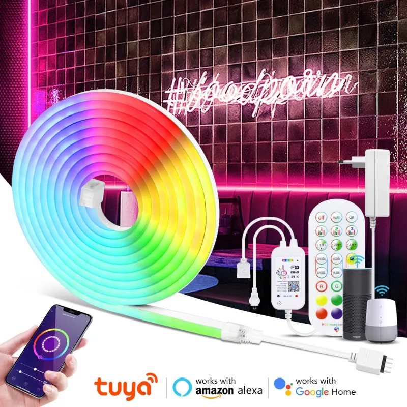 2-5M Tuya Smart 12V LED Neon Light RGB Strip Set 6*12mm WiFi RF Control Waterproof Flexible Tape Decor for Room Control Alexa