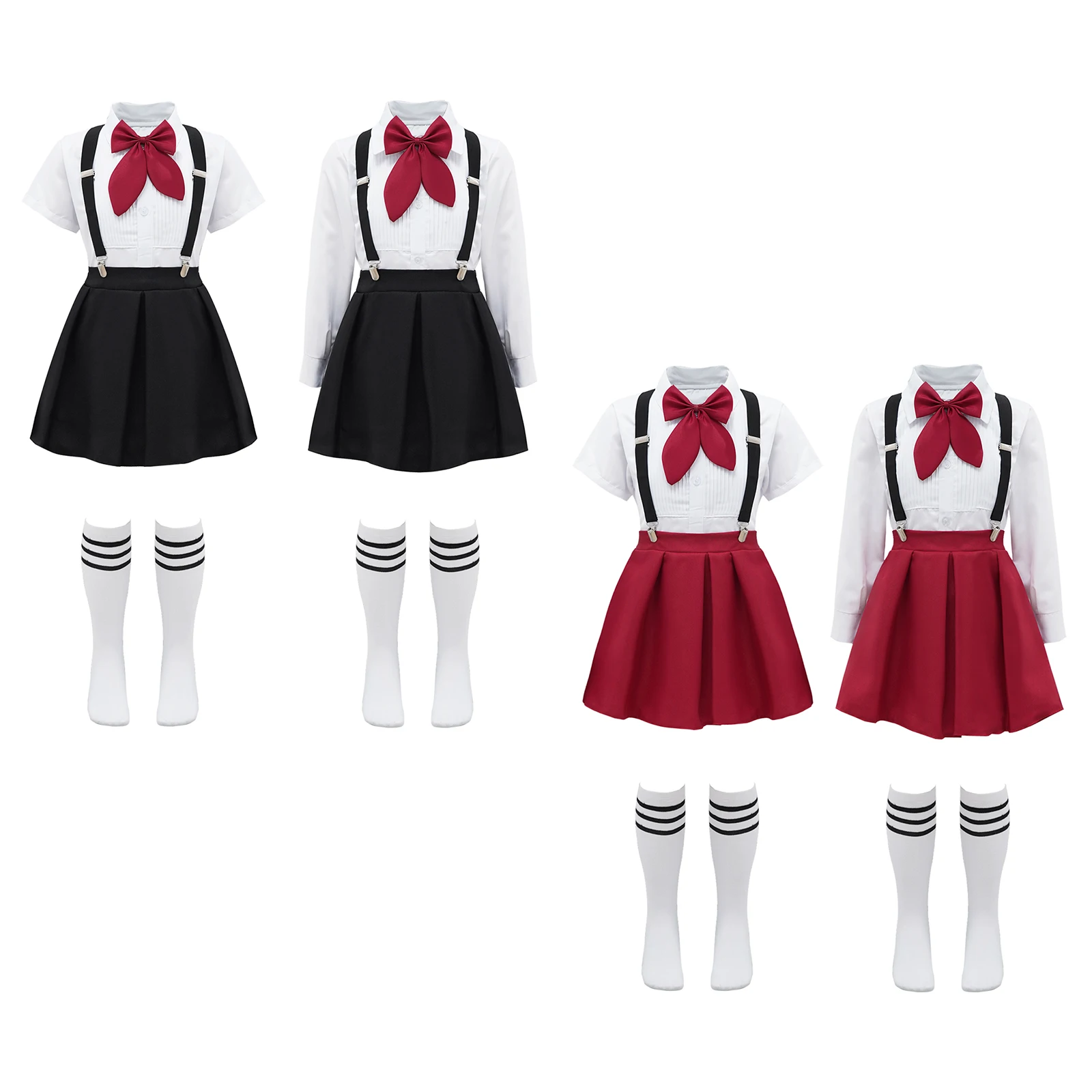 Children Girls Choir Outfits School Uniform Bow Tie Shirt with Suspender Skirt and Socks Schoolgirls Stage Performance Costume japanese school uniform school performance clothes