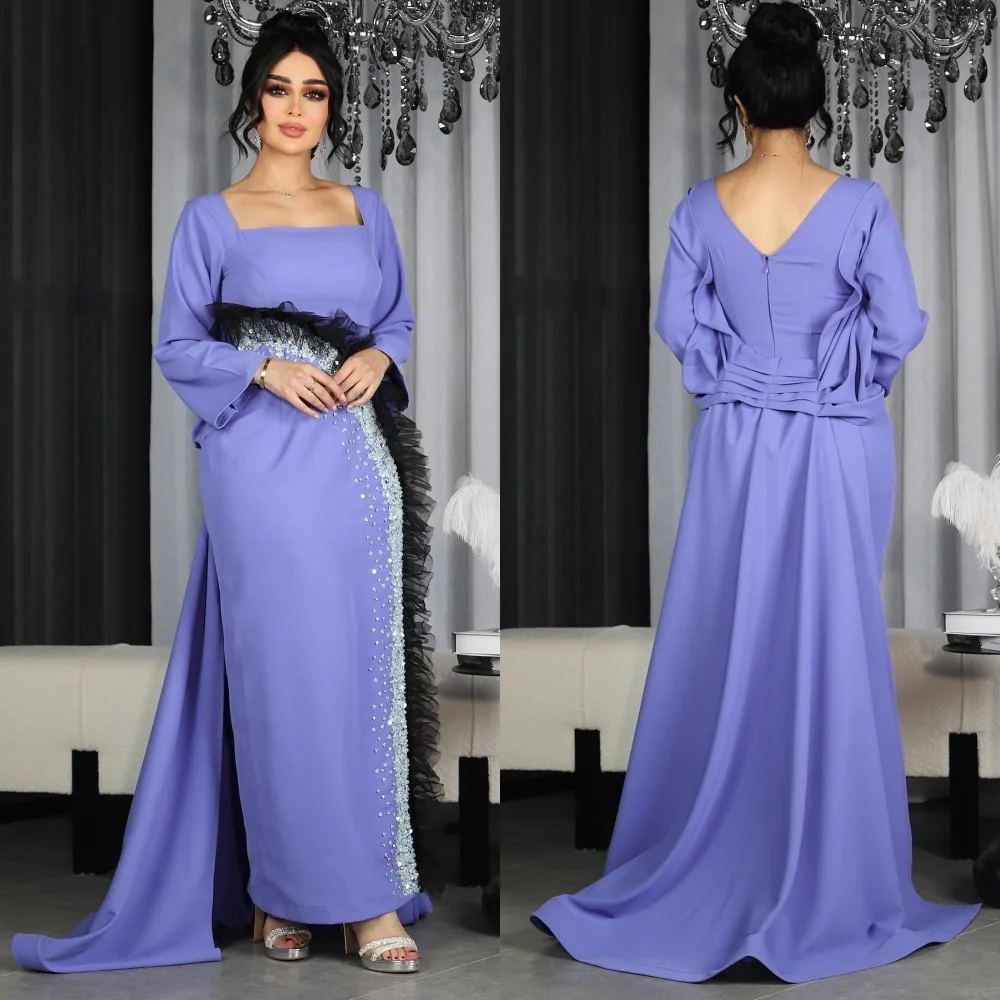 

Prom Dress Evening Jersey Rhinestone Wedding Party Sheath Square Neck Bespoke Occasion Gown Long Dresses Saudi Arabia