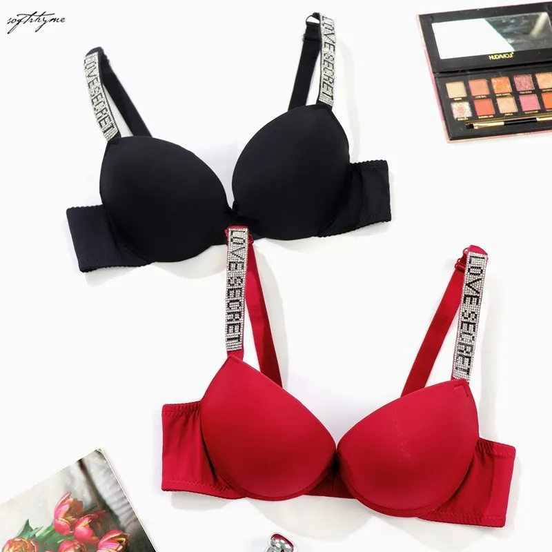 SOFTRHYME2pcswomensbrapaddedpushupunderwearwithRhinestone