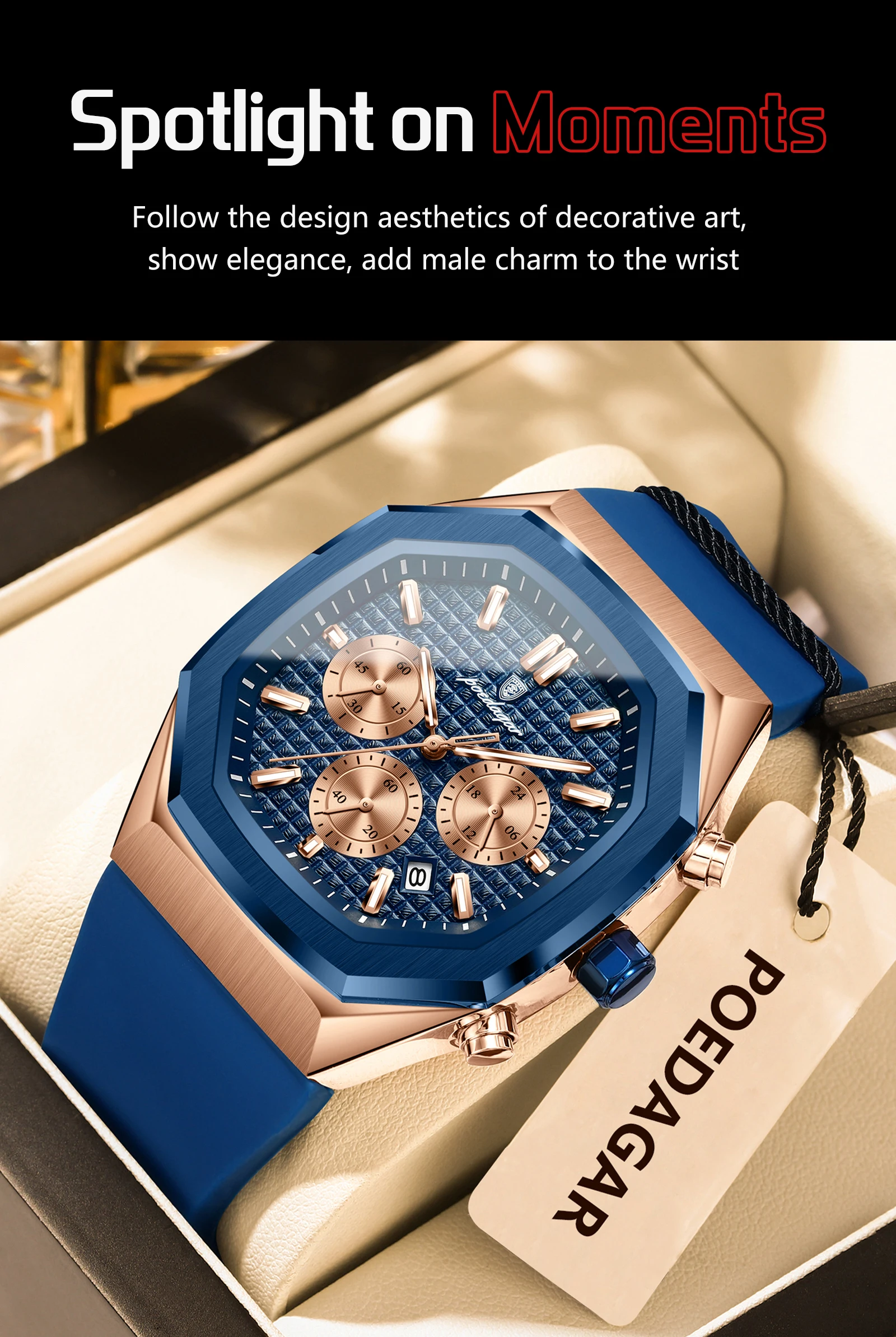 Relógio cronógrafo masculino com bracelete de silicone e data_voghion.com
