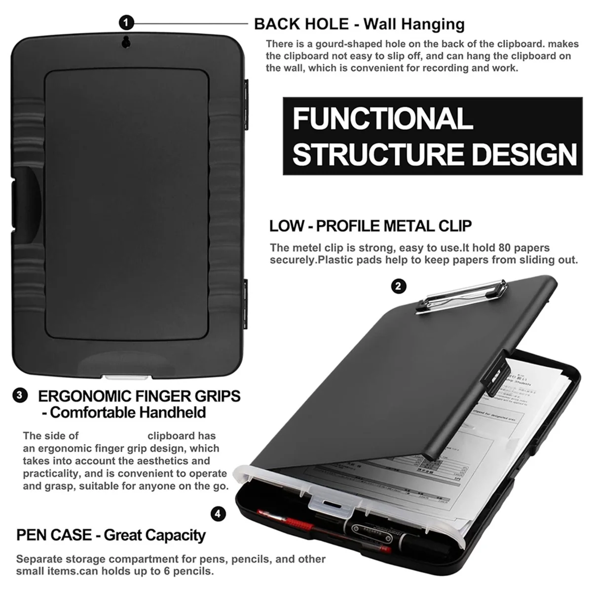 Clip Board Organizer Clipboards with Storage Nursing Clipboard Foldable File Folder Plastic Clipboard Black