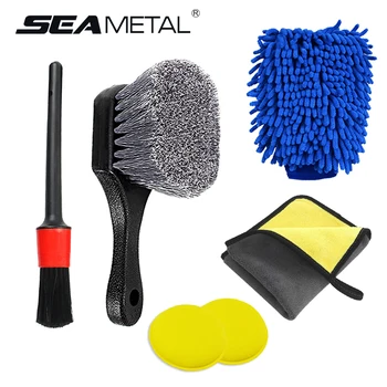 SEAMETAL Car Wheel Brush Set Tire and Rim Cleaning Brush Car Detailing Washing Kit Tools Include Car Wash Glove Sponge Towel 1