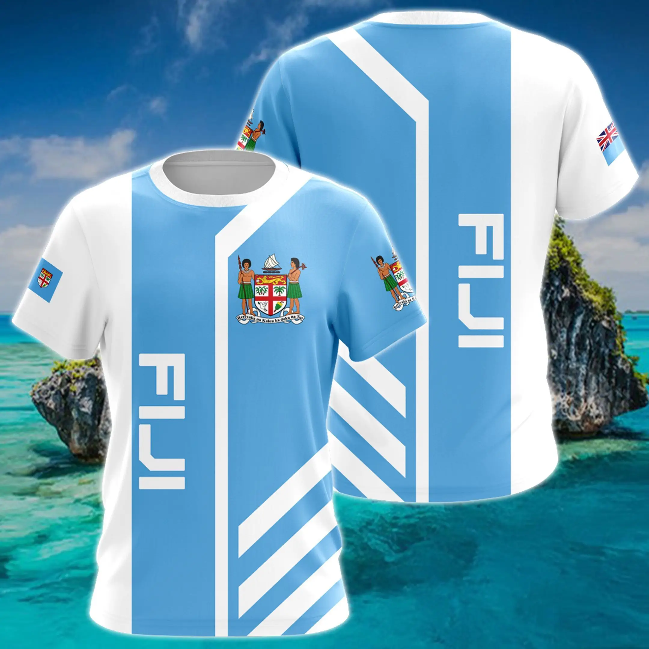 Футболка с принтом флага Фиджи и герба оружием, летняя повседневная Уличная одежда, мужские Модные свободные футболки, топы большого размера с коротким рукавом для мальчиков Футболка с принтом флага Фиджи и герба оружием, летняя повседневная Уличная одежда, мужские Модные свободные футболки, топы большого размера с коротким рукавом для мальчиков