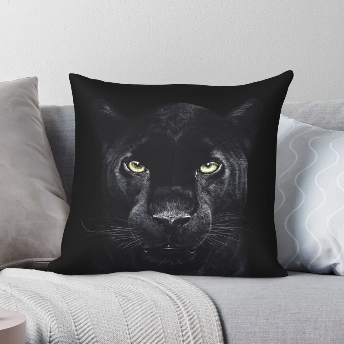 PantherOnBlackPillowcasePolyesterLinenVelvetPrintedZipDecor