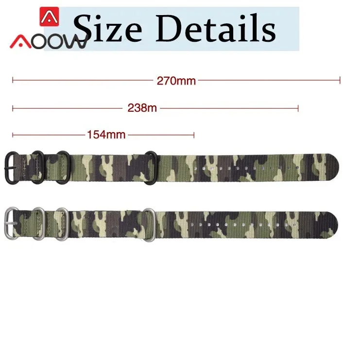 Durable Camo Military-Style Nylon Watch Band with Stainless Steel Buckle