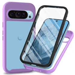 Pixel Pro XL Shockproof Rugged Clear Case with Built - in Screen Protector - Google Pixel 10 (PURPLE)
