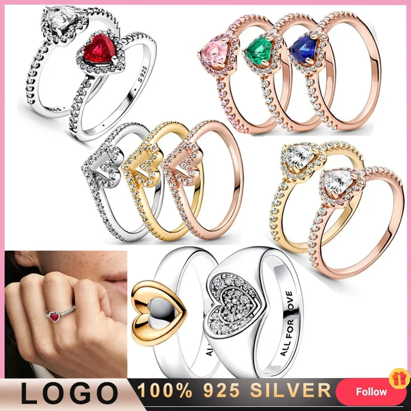 Original logo 100% 925 Silver Popular Women's Eternal Shining Heart Ring DIY Charming Jewelry Gift Fashion Light Luxury