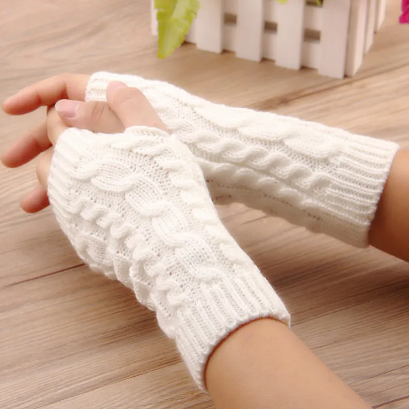 Women Winter Fingerless Gloves Warm Knitted Hand Wrist Warmer Mitten