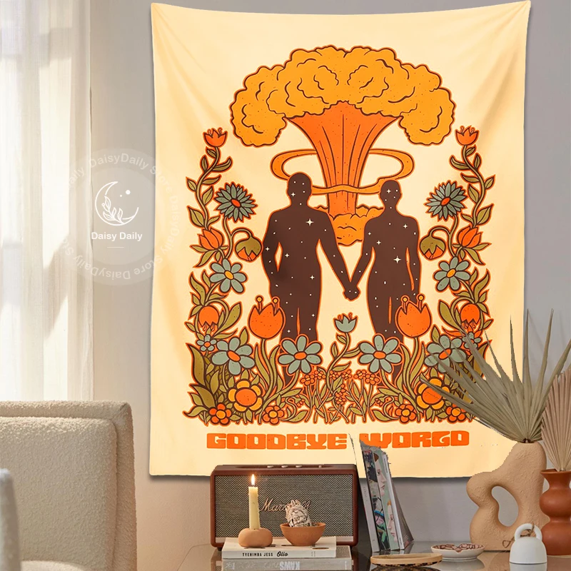 80s-Retro-Tapestry-Wall-Hanging-Good-Bye-Worcd-Psychedelic-Flower-INS-Trippy-Colorful-Bohemia-Home-Dorm.jpg A 80 -As Évek Retro Gobelin Fala Lóg, Jó Bye Worcd Pszichedelikus Virág Ins Trippy Színes Bohémia Otthoni Kollégiumi Fali Nyomatok Dekorációs Ruhák - Image 2