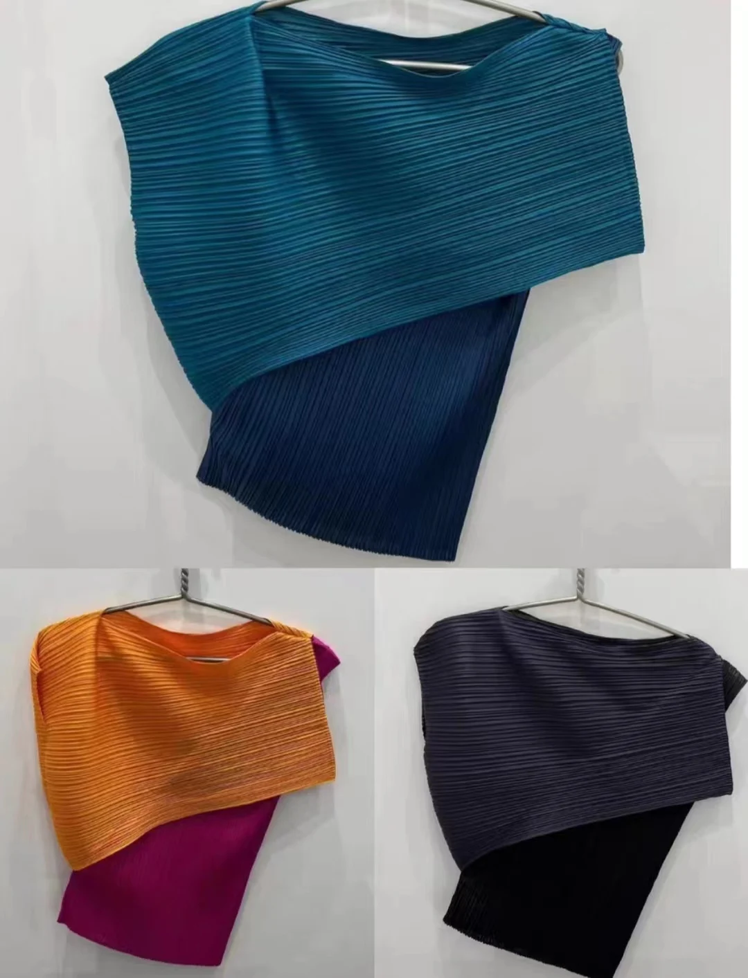 Miyake Pleated Two Piece Tops Women Pleats Please 2023 Autumn New Irregular Crane Orchid Shaped Top Solid Color Casual T-shirt 3