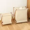 Bamboo Fabric Foldable Laundry Basket Portable Dirty Clothes Hamper for   Home Bathroom Space Saving Storage Organizer 3