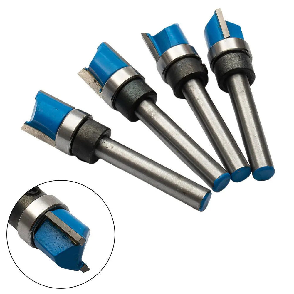 

4pc 6mm 45mm Shank Flush Trim Router Bit Blade Template Pattern Bit Bearing 1/4"Straight End Mill For Woodworking Dia 12mm Set