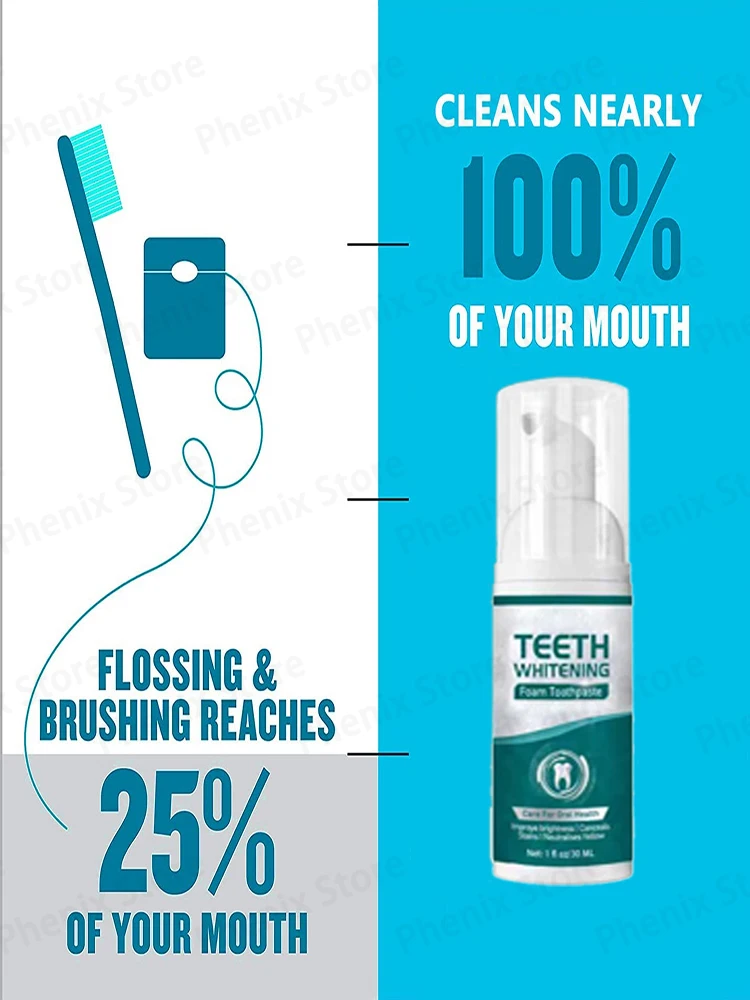 Teeth Whitening Mousse Dental Care Essence Remove Plaque Tooth Stain Gingival Repair Caries Prevention Oral Cleaning 30ml