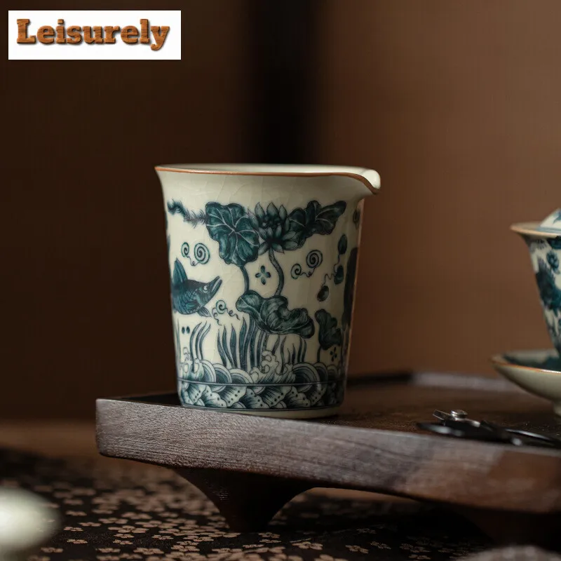 200ml Retro Fish Algae Pattern Tea Pitcher Vintage Ru Kiln Porcelain  Tea Divider Cha Hai Justice Cup Chinese Tea Set Supplies