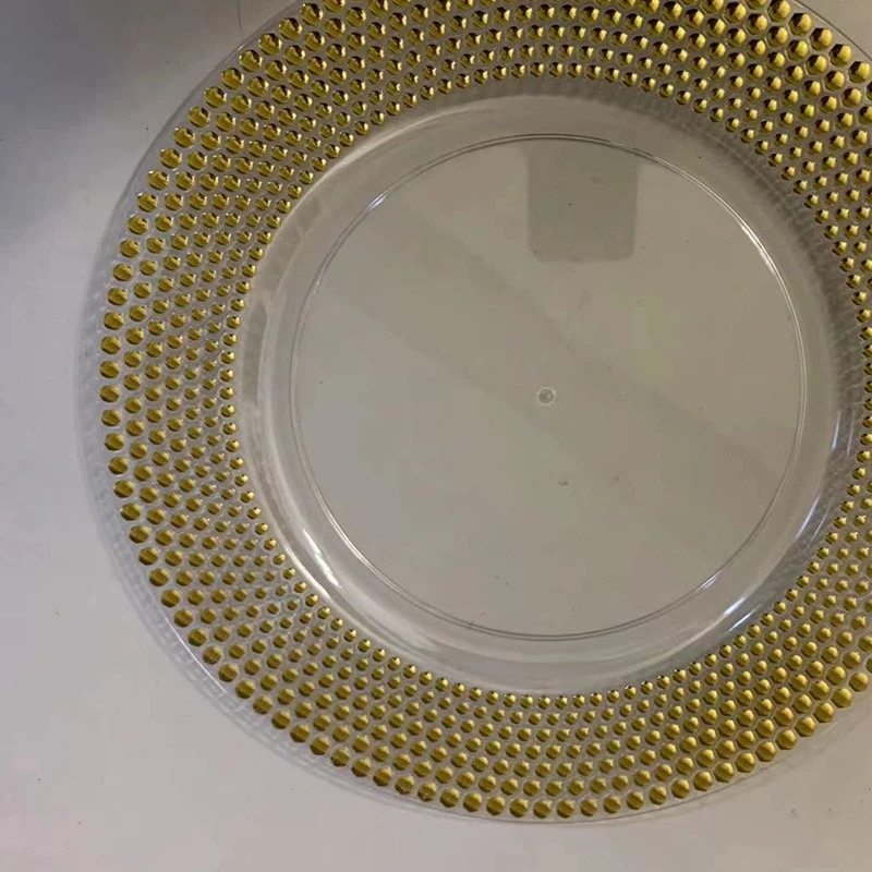 Gold Plastic Beaded Charger Plates, Elegant Pearl Dish, Decorative Salad, Wedding Plates, , 100Pcs, Lot, 13 Inch