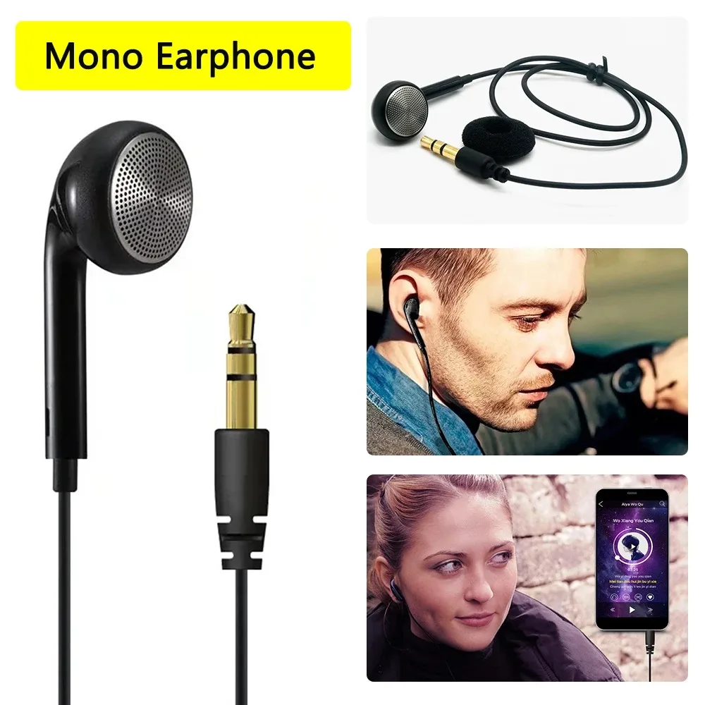싱글 사이드 유선 이어버드, 3.5mm 오디오 플러그, 워키토키 모노 헤드폰, 휴대폰 모니터링 이어폰, 블랙, 45cm