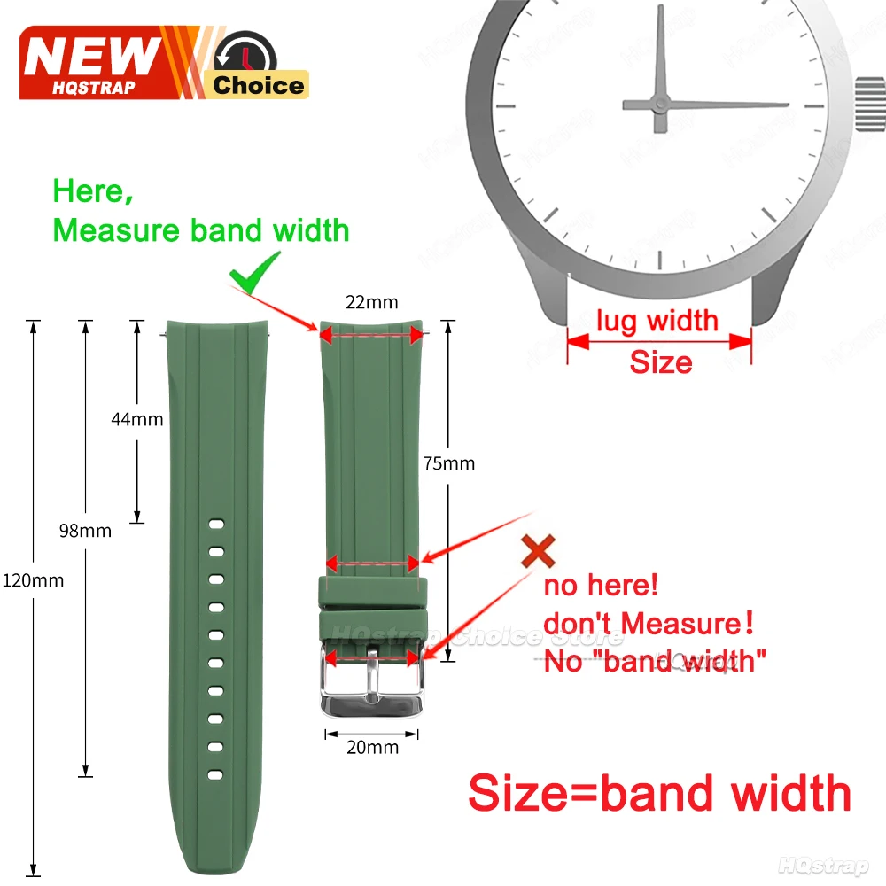Curved End Waterproof Silicone Watch Strap Belt - Universal Wristband