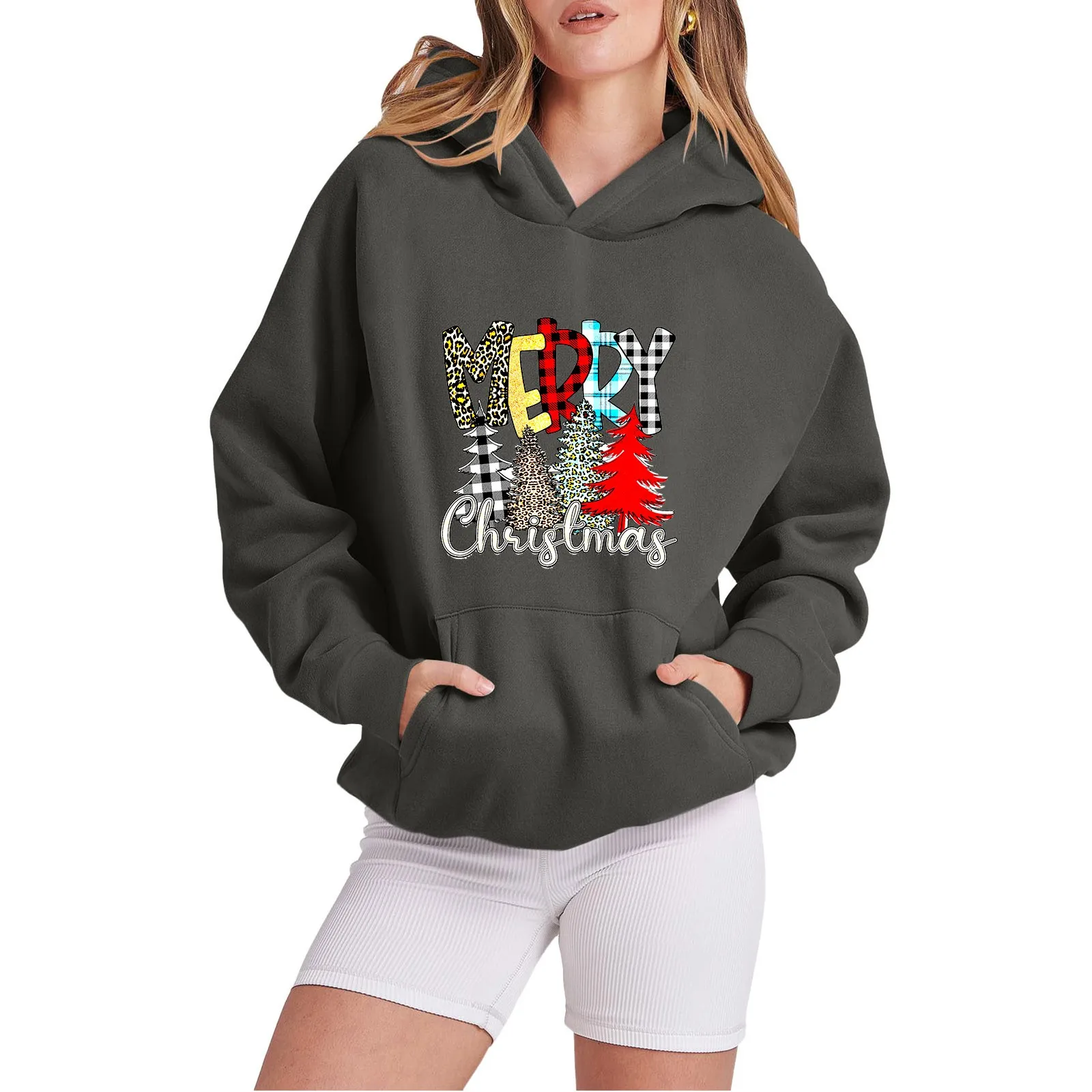 

Casual Hoodie Dress Women Women's Casual Fashion Baggy Long Sleeve Sleeve Sleeve Pocket Christmas Print Thick Hoodie for Women
