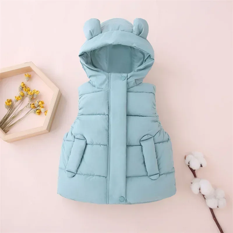2-6Y Kids Bear Ear Hooded Puffer Vest Children's Multi - Color Warm Sleeveless Jacket