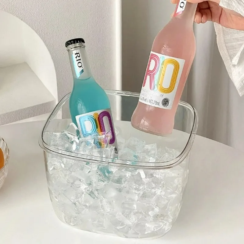 Creative Acrylic Ice Bucket With Ice Clip Transparent Cubes Iced Beverage Beer Bucket Outdoor Picnic Fruit Storage Basket