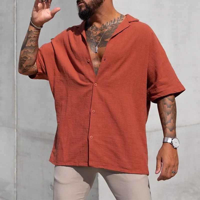 

Summer 2023 New Men's Short Sleeve Men's Solid Color Shirt Solid color casual cardigan