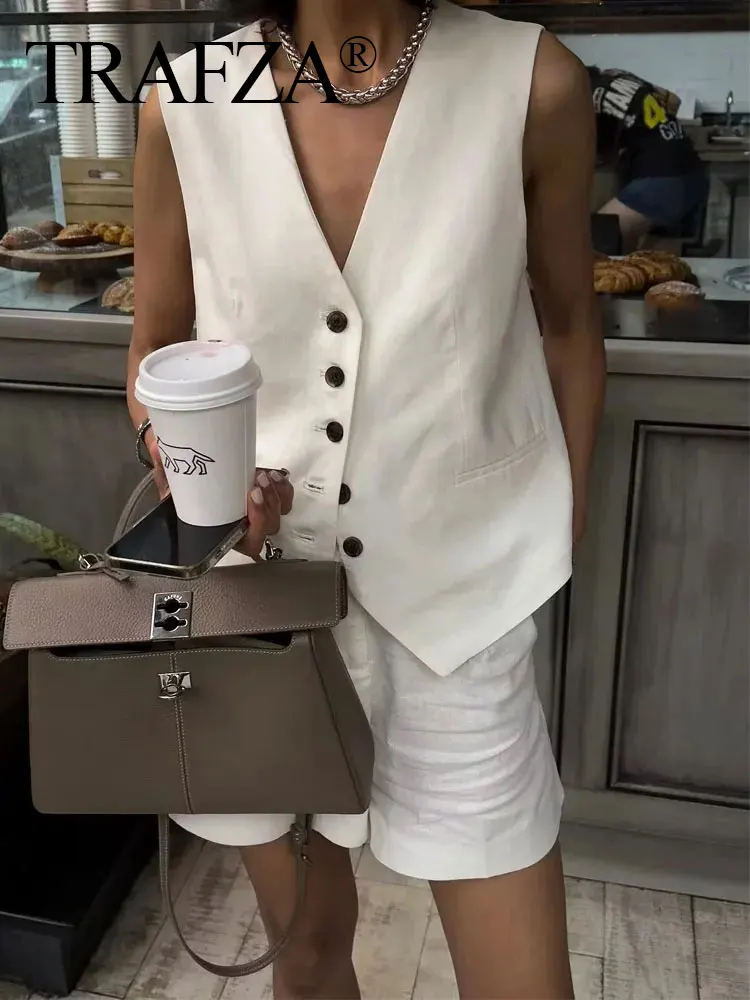 HH Summer Women Elegant Solid Single Breasted V Neck Casual Vest Top Female Fashion Office Lady Chic Outerwear Vest