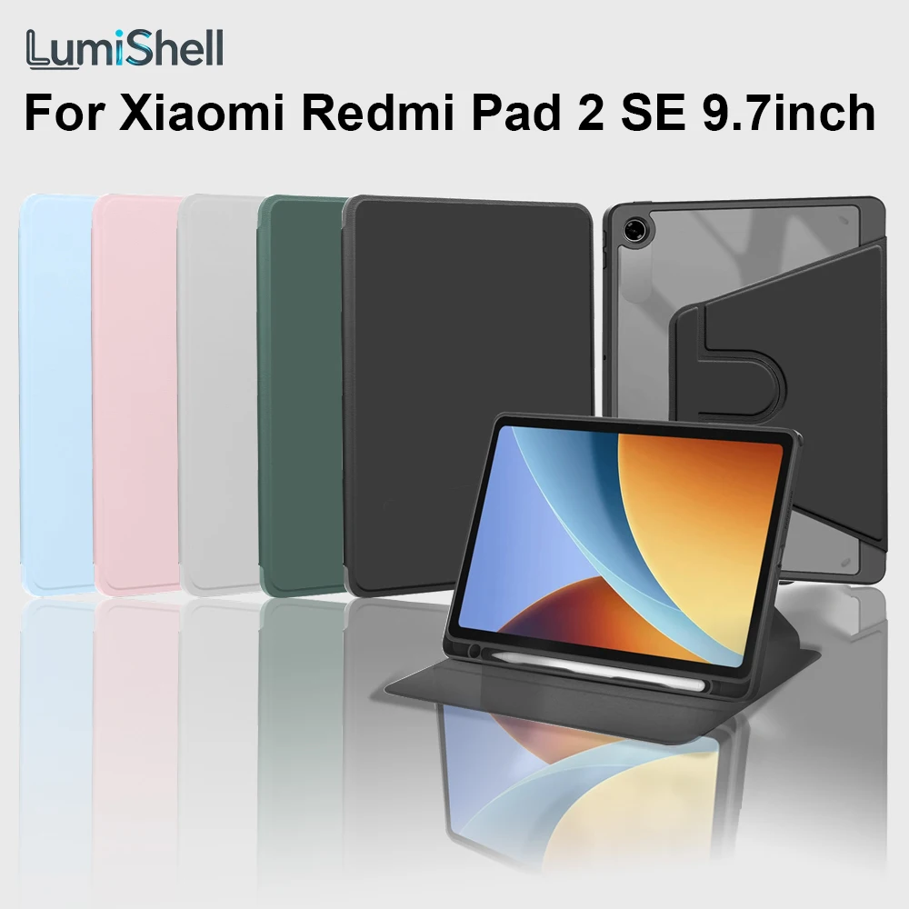 360° Rotating Stand Case with Pencil Holder and Auto Sleep/Wake - Acrylic Clear Cover
