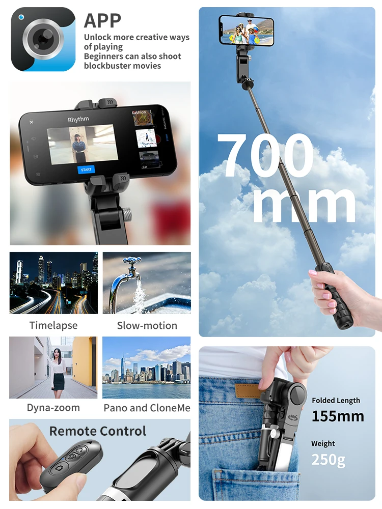 Stabilize Selfie Stick Tripod with Fill Light Wireless Remote XT00012 - Image 5