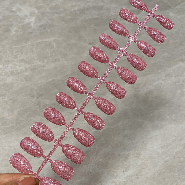 Short Nails Press On Full Set Coffin Nails Girl Ballet False Nails Finished Nail Art Glitter Shiny Blingbling Fake Nails