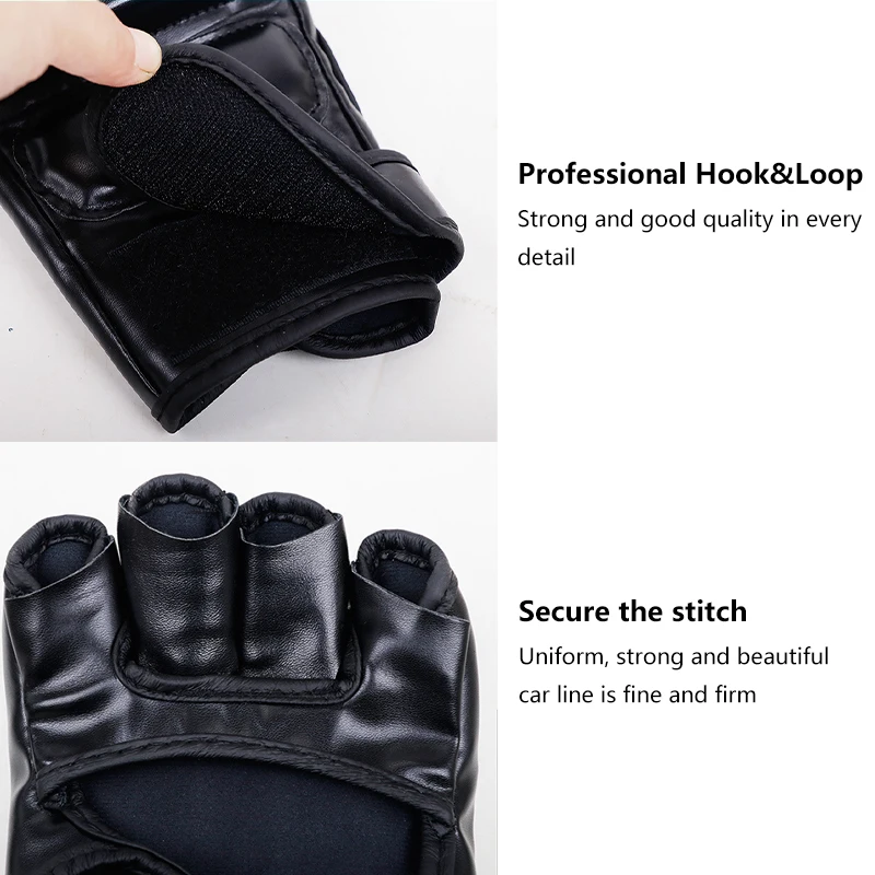 Professionella boxningshandskar, halvfinger, läderkudde för vuxna, sandsäck, knogar, UFC-träning_voghion.com