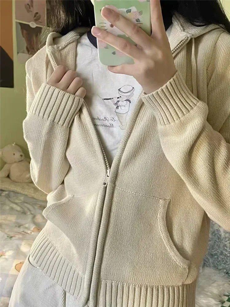 トップス \" kiein\"zip up knit jacket Hoodie Zip-Up Knit Sweater OS305 - Korean Women's Fashion