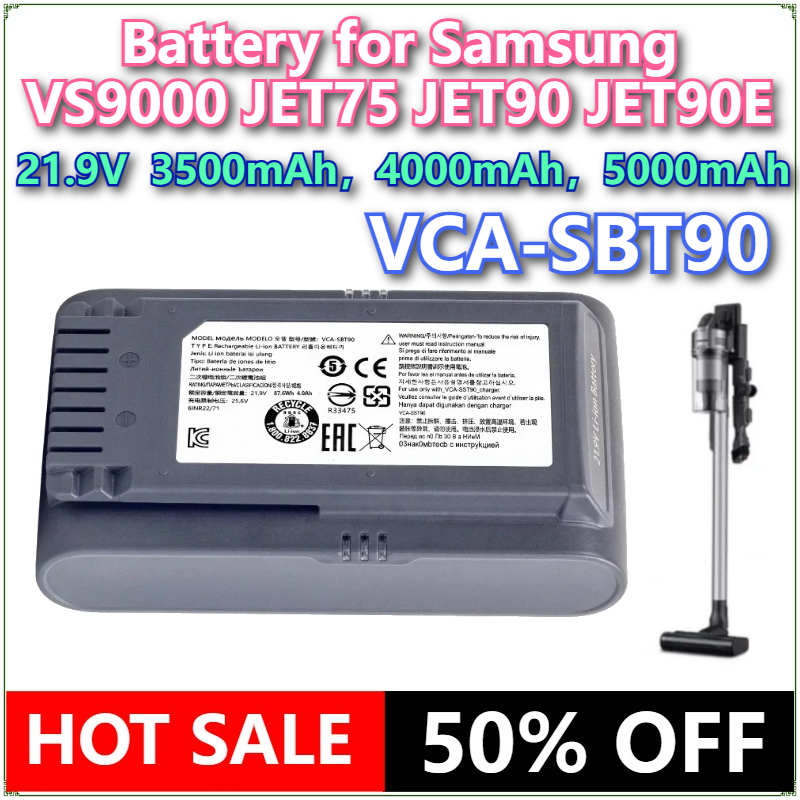 21.9V 4000mAh VCA-SBT90 Battery for Samsung VS9000 JET75 JET90 JET90E Dust Collector Battery VS20R9074S2 VS20T7551P5 VS20R9078S2
