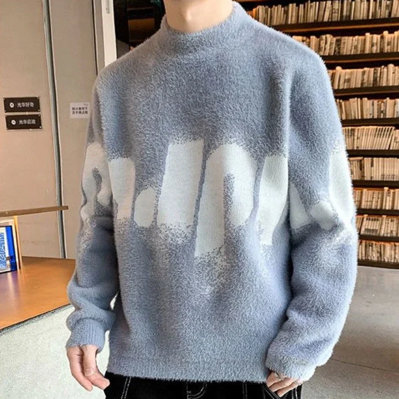 thumbnail image 1 of Suéteres de cuello alto blancos para hombre, ropa con gráficos, suéteres de punto para hombre, un diseñador de lujo, cuello alto, invierno 2024, novedad X, 1 of 4
