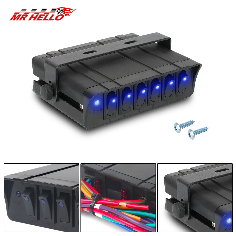 80A-DC-12V-24V-Marine-Rocker-Switch-Box-Emergency-Strobe-Light-6-Gang ...