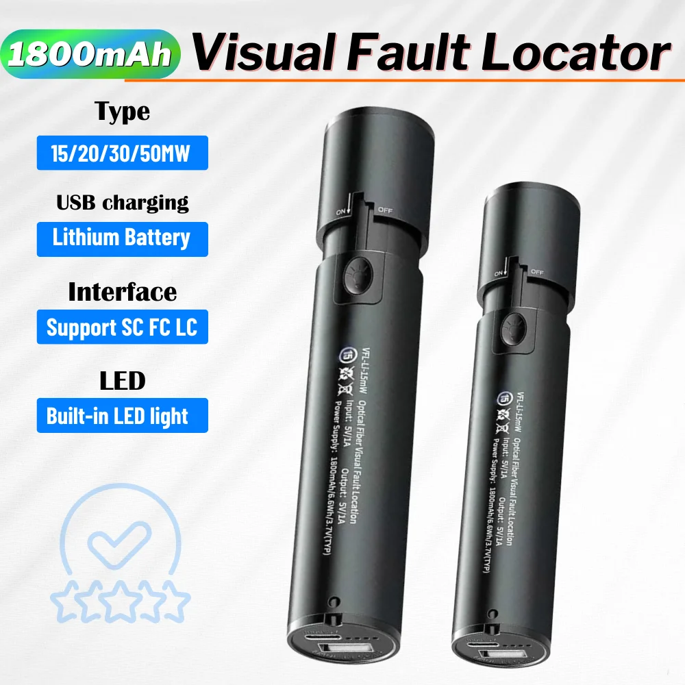 Penna A Luce Rossa Ottica In Fibra Tester Laser 15/20/30/50Mw Localizzatore Visivo Di Guasti, Tester Per Cavi In Fibra Ottica Vfl Led Light