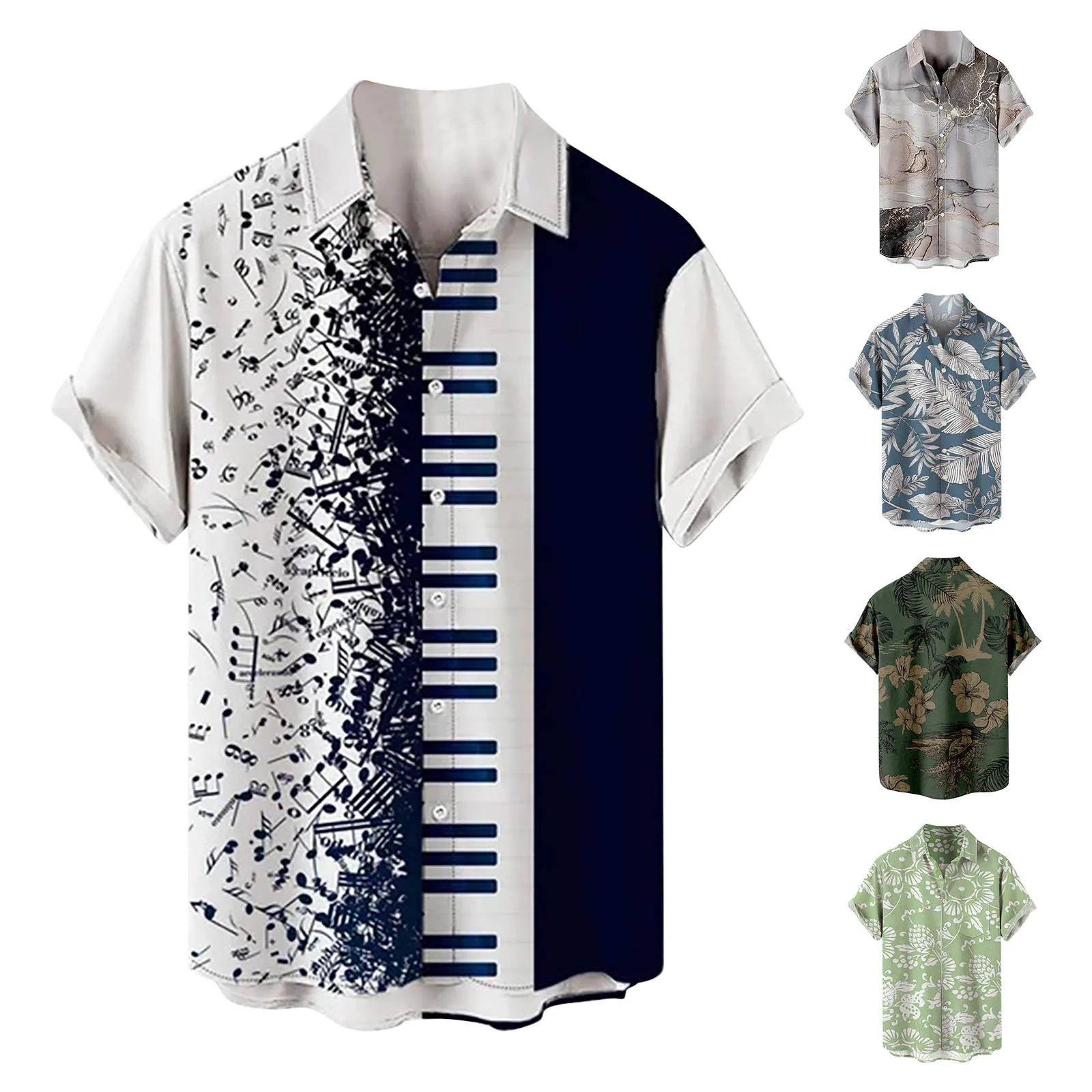 

Men Fashion Spring Summer Casual Short Sleeve Turndown Neck Printed T Shirts Top Blouse Men's Clothes Vintage