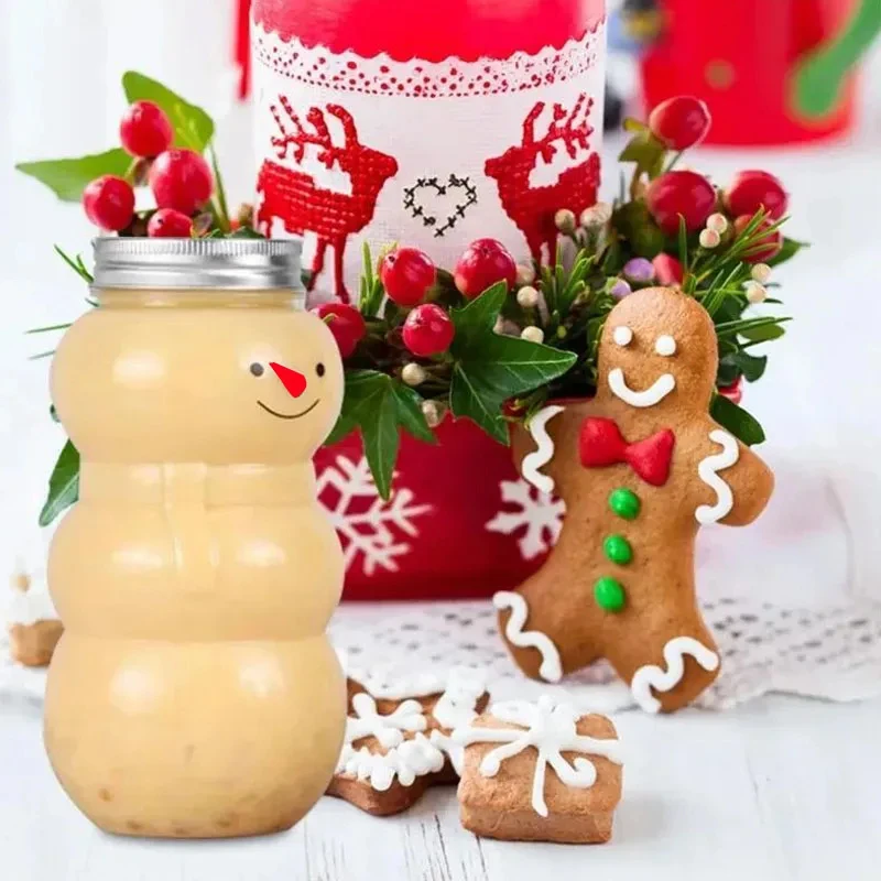 1/2/5/10PCS 500ML Christmas Snowman Milk Juice Tea Bottles Xmas Drink Bottle Plastic Transparent Cup Candy Biscuits Sealed Jar