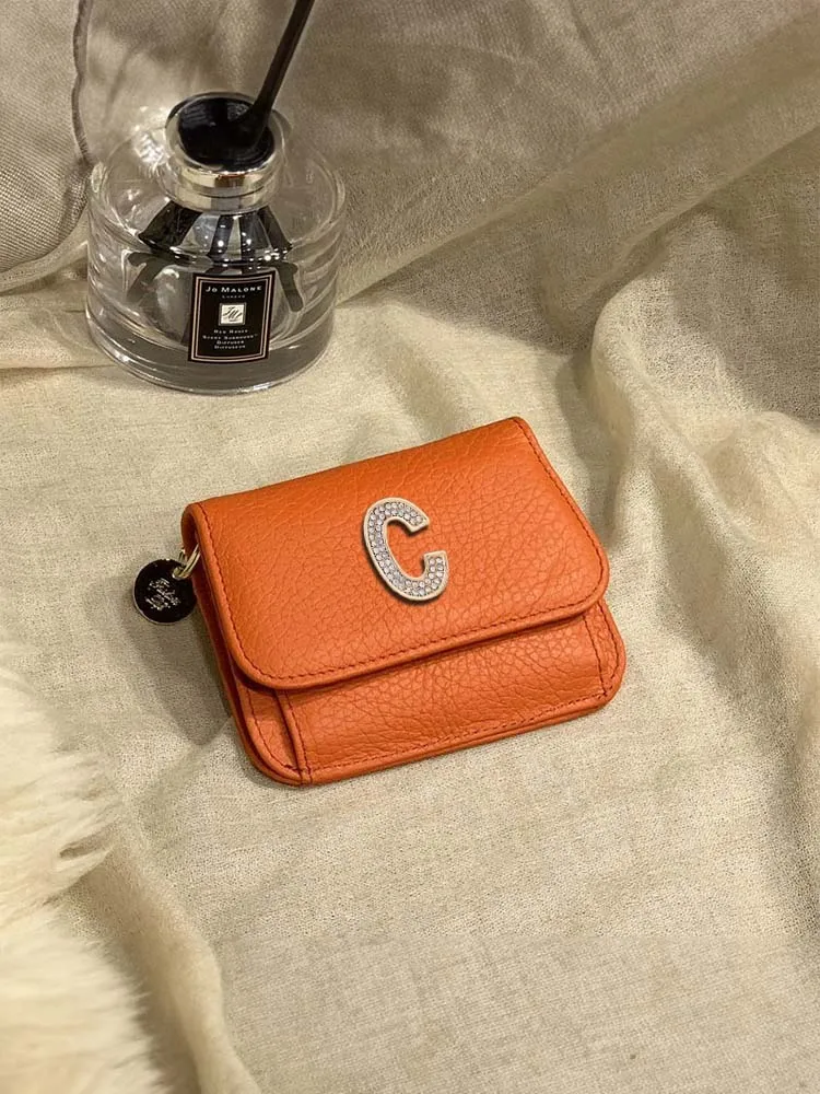 

Genuine Leather Customized Personalized Customer Name Card & ID Holders: Ultra-Thin Design for Women Metal Letter Decor