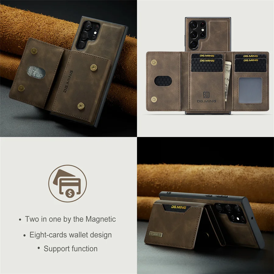 Versatile Magnetic Detachable Leather Wallet Case with Card Holder and Stand