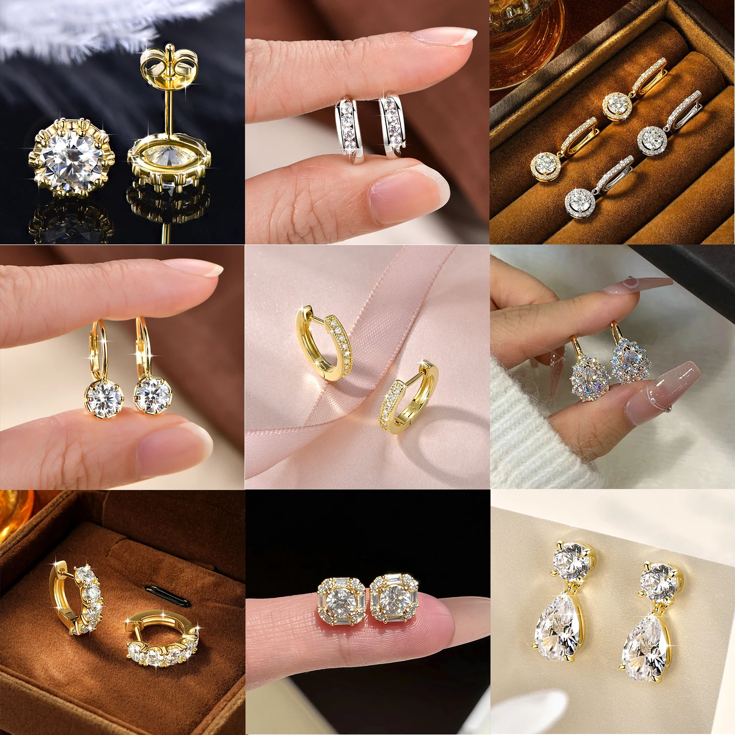 아베스테콤 데인티 미니멀리스트 14K 금도금 귀걸이 VVS1 모이사나이트 플라워 스퀘어 후프 귀걸이 데일리 주얼리 여성용 선물