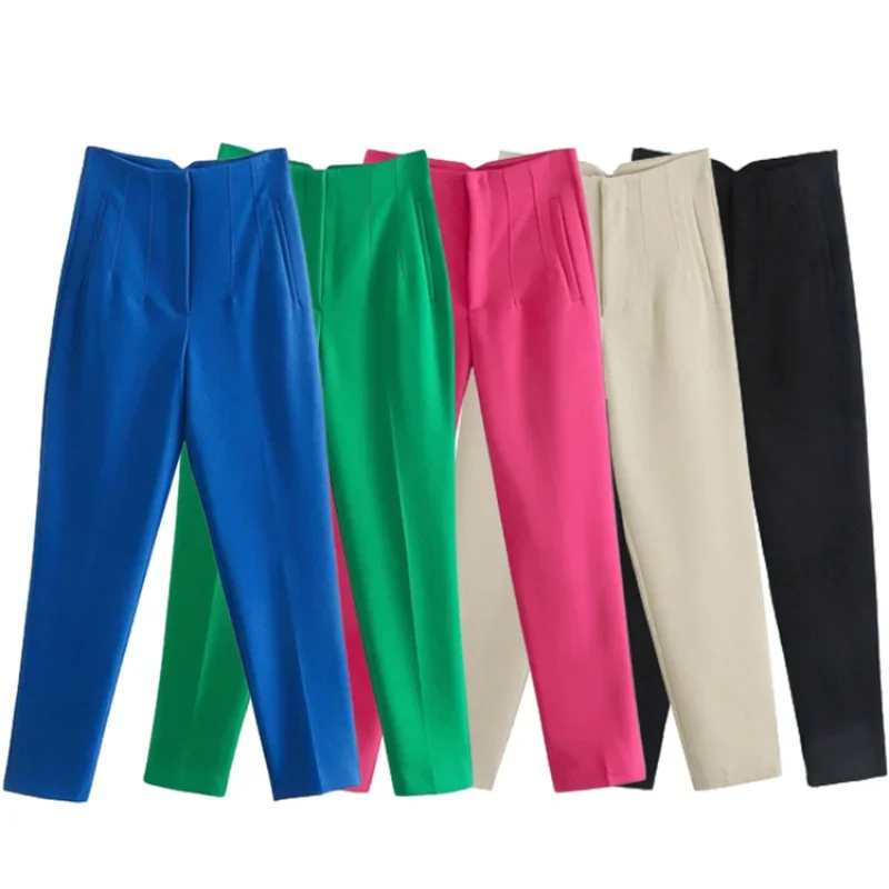 2022 New Woman Pants Chic Fashion Office Wear Pants for Women Vintage High Waist Zipper Fly Female Ankle Trousers Mujer Gothic